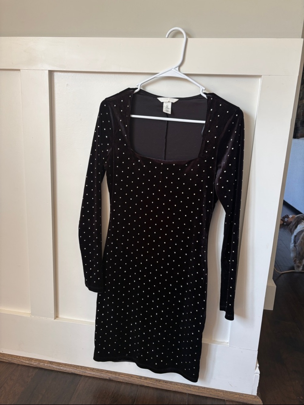 H&M Black Velvet Long-Sleeve Dress with Silver Studs